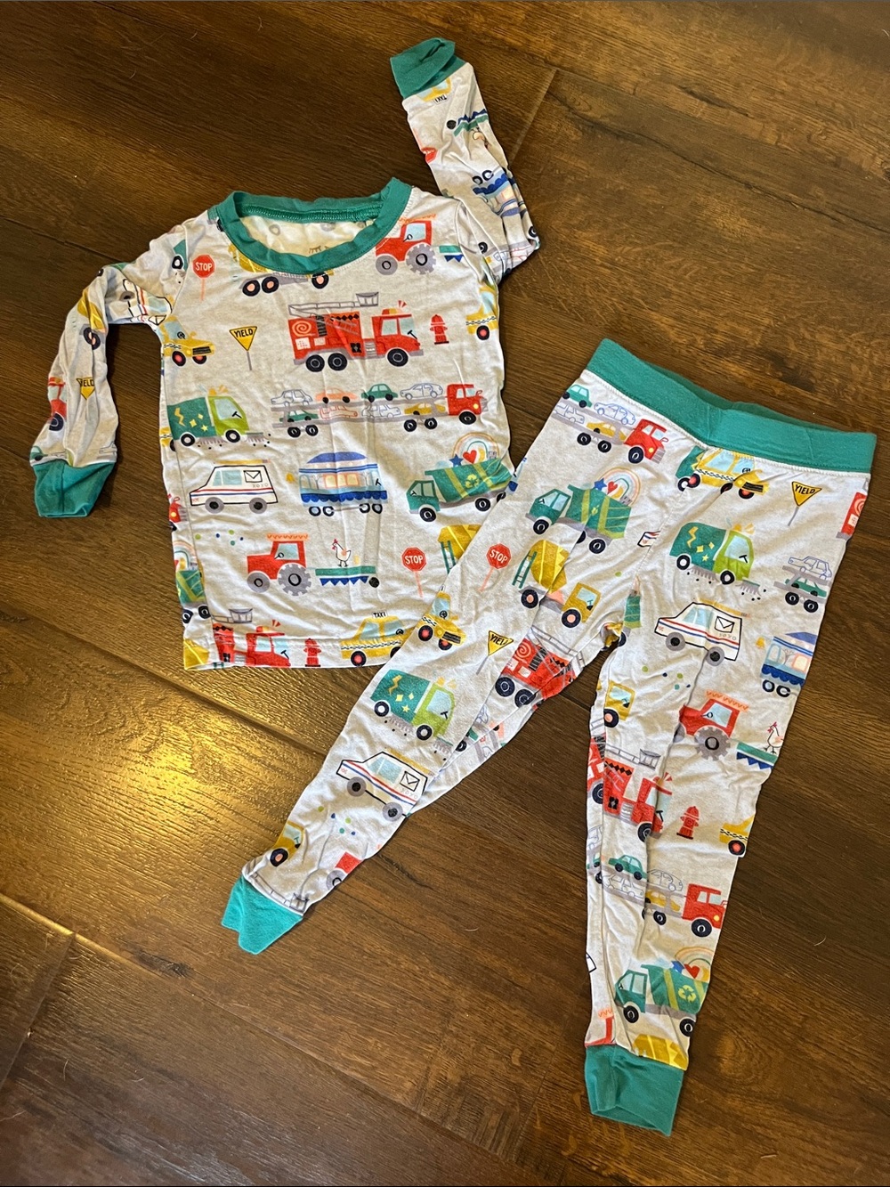 Little Sleepies Trucks Print Pajama Set - Teal Trim